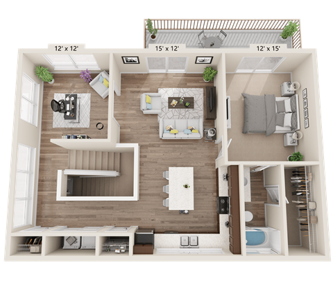 Floor plan for 1 bed, 1 bath, 1145 sqft